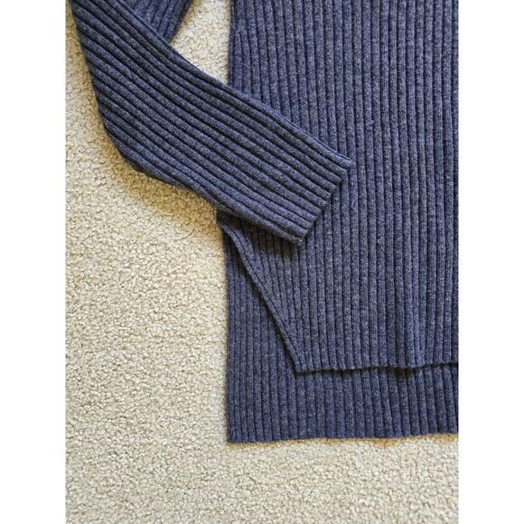 Hugo Boss Mock Neck Wool Cashmere Long Ribbed Charcoal Gray Sweater Size 10 - Picture 3 of 6